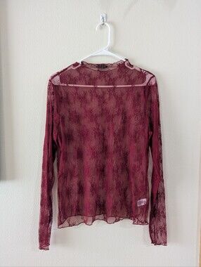 Burgundy Lace Mesh Top